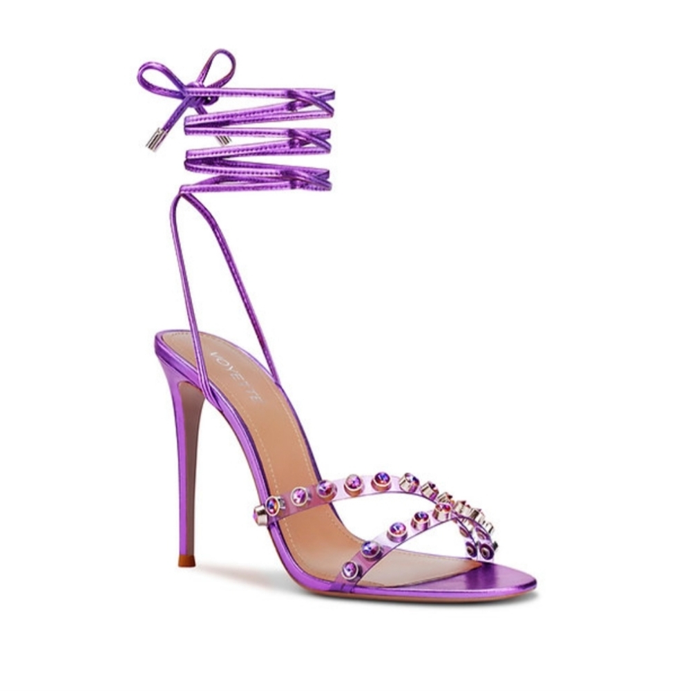 Metallic Purple Rhinestone Stilletto Heels Sandals 40 9 - Picture 2 of 8